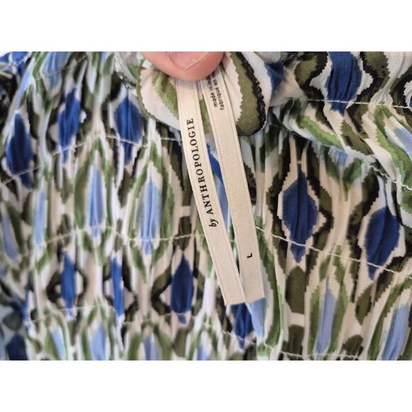 Anthropologie Womens Blue Motif Long-Sleeve V-Neck Ruffle Mini Dress Large - Picture 13 of 13